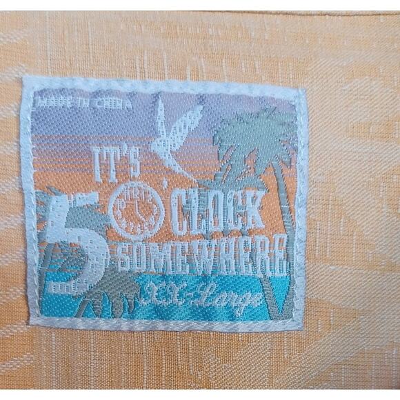 VTG 100% Silk Button Up Shirt Yellow Floral Palm Tree Embossed Pattern Men's XXL - Picture 5 of 7